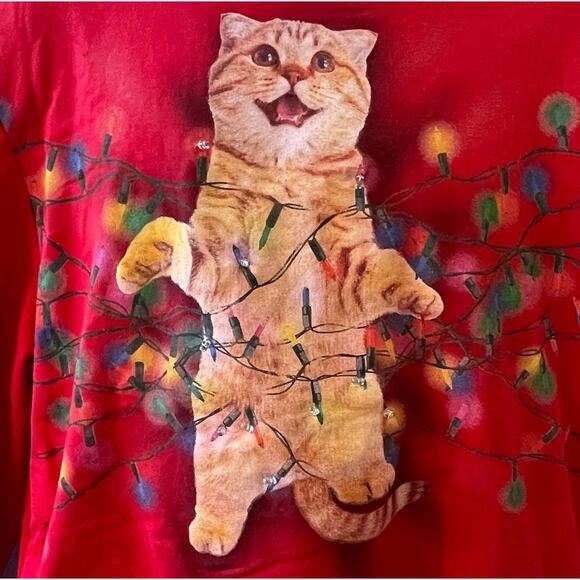 Fifth Sun ACK! Christmas Light Up Orange Cat Ugly Christmas Sweatshirt Size XL - Picture 2 of 4